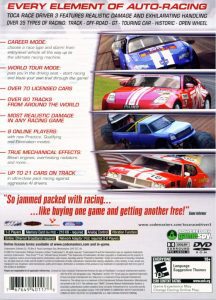 toca race driver playstation back cover x