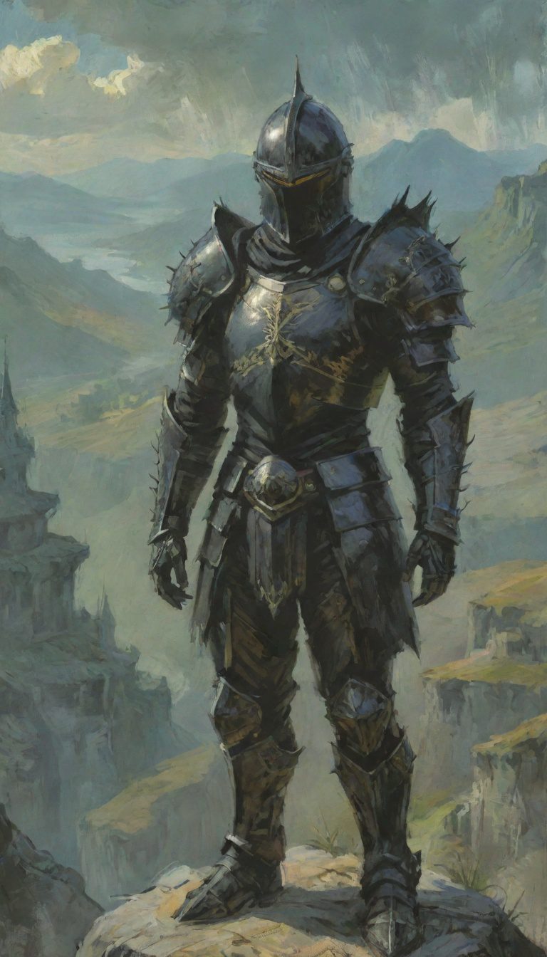 Cavaleiro Negro - Cavaleiro com armadura preta com cravos e ornamentos dourados