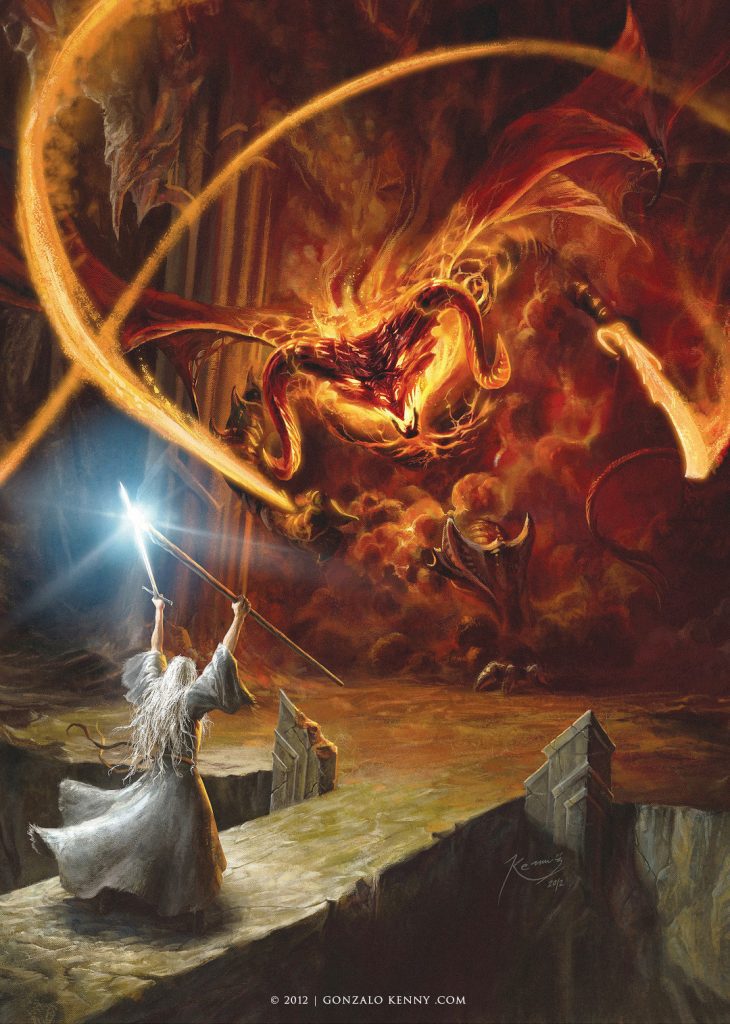 Gandalf vs Balrog - Ilustração por Gonzalo Kenny [Leis da magia]